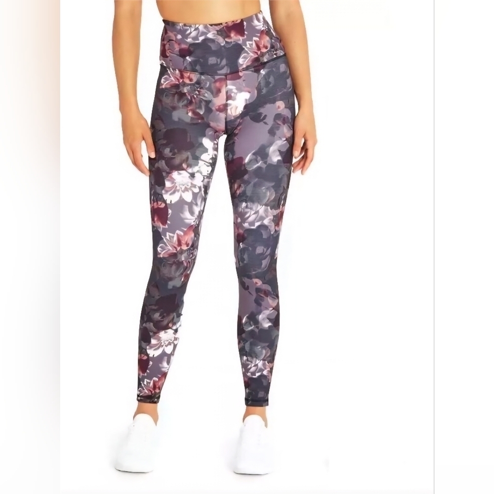 Balance Collection, Plum and Black Floral Leggings Women's Sz L, New yoga